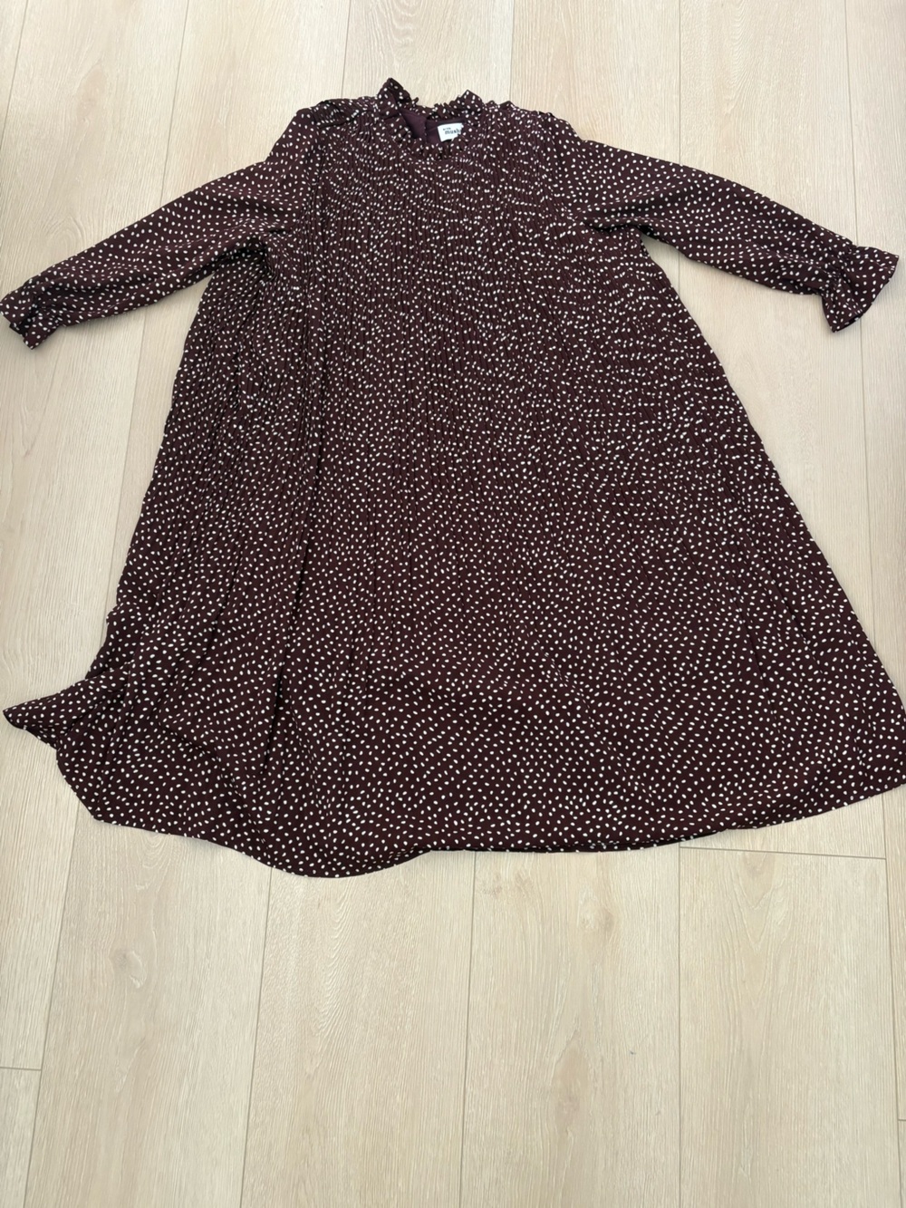 Women's Burgundy Polka Dot Long Sleeve Dress